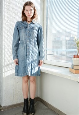 Vintage Y2K Blue Denim Long Sleeved Dress