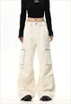 Parachute joggers cargo pocket pants rave trousers in cream