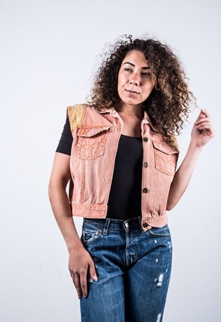VINTAGE 1980S PEACH DENIM WAISTCOAT JACKET