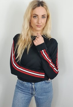 Black Sweatshirt with Racing Stripe Sleeves 