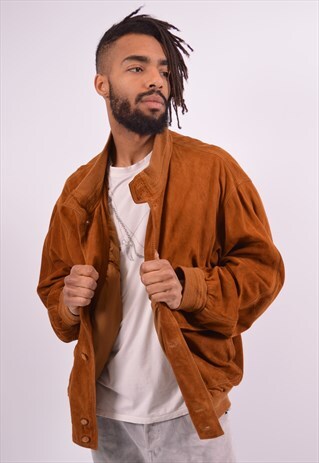 MENS VINTAGE SUEDE BOMBER JACKET XL BROWN 90S