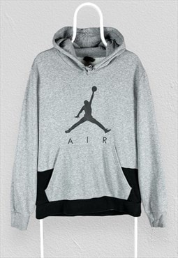 Vintage Nike Air Jordan Grey Hoodie Logo Pullover Mens Large