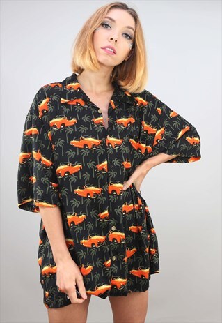VINTAGE OVERSIZED SHORT SLEEVE HAWAIIAN PATTERNED SHIRT