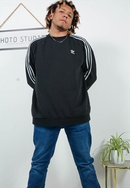 Vintage 90s Adidas Sweatshirt 3 Stripes Unisex Black Size XL