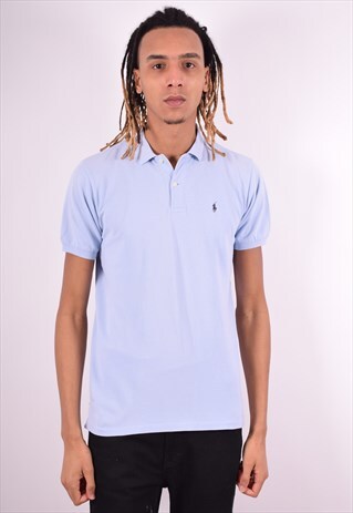 POLO RALPH LAUREN MENS VINTAGE POLO SHIRT MEDIUM BLUE 90'S