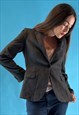 Vintage Y2K 2000s Dark Grey Pinstripe Cropped Blazer Jacket