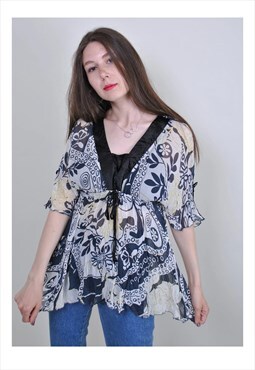 Y2k summer blouse, vintage flowers blouse - MEDIUM size 