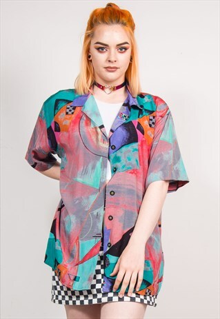 90'S VINTAGE CRAZY PATTERN SHORT SLEEVE SHIRT