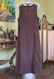 LINEN BROWN MIDI DRESS, SLEEVELESS PURE LINEN SUMMER DRESS