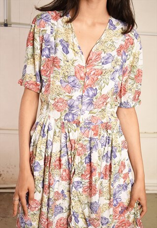 90'S RETRO FLORAL PARIS CHIC FESTIVAL MIDI TEA DRESS