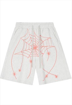 Spider web board shorts premium Gothic patch pants in white