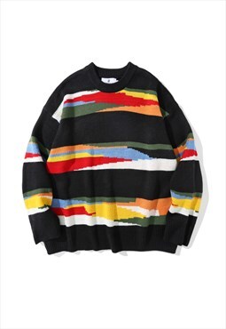 Miillow Trendy Color Striped Loose Knit Sweater
