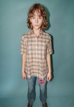Vintage Y2K relaxed fit famous print shirt in beige