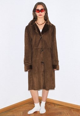 Vintage 00s faux suede coat in brown