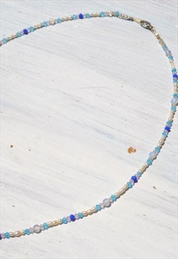 Freshwater pearls/glass crystals/moonstones beaded necklace.