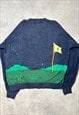 VINTAGE KNITTED JUMPER EMBROIDERED GOLFING PATTERNED SWEATER