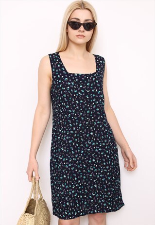 VINTAGE 90S DARK FLORAL PRINT MINI DRESS