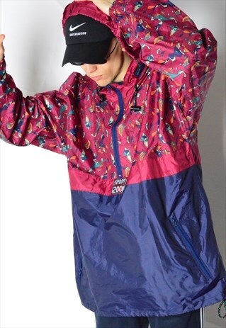 VINTAGE 90S BURGUNDY NAVY BLUE FESTIVAL RAIN COAT JACKET