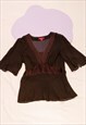 Vintage Fairy Top Y2K Frilly Sheer Blouse Brown