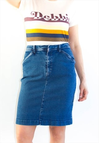 VINTAGE HIGH WAIST DENIM PENCIL SKIRT