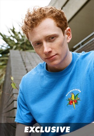 EXCLUSIVE ROYAL BLUE T-SHIRT WITH PARROT EMBROIDERY