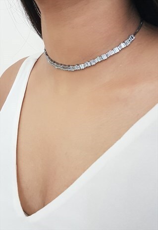 CUBIC ZIRCONIA GUN BLACK CHOKER