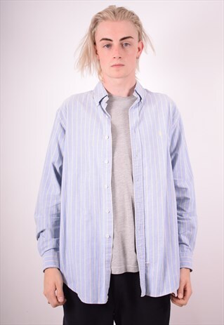 RALPH LAUREN MENS VINTAGE SHIRT XL BLUE STRIPES 90S