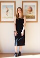 BLACK SLEEVELESS HANDMADE MIDI VINTAGE DRESS