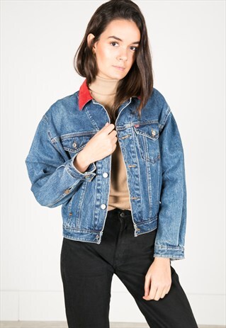 VINTAGE 80S LEVI'S CONTRAST COLLAR DENIM JACKET / R0211