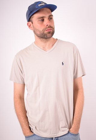 POLO RALPH LAUREN MENS VINTAGE T-SHIRT TOP MEDIUM BEIGE 90S