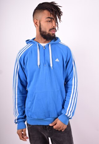 ADIDAS MENS VINTAGE HOODIE JUMPER LARGE BLUE 90'S