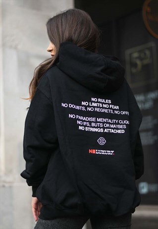 NO MEANS NO OVERSIZED BLACK HOODIE - WOMAN