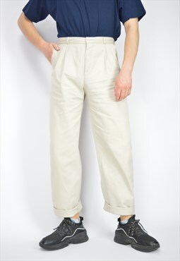 Vintage beige classic straight cotton suit trousers