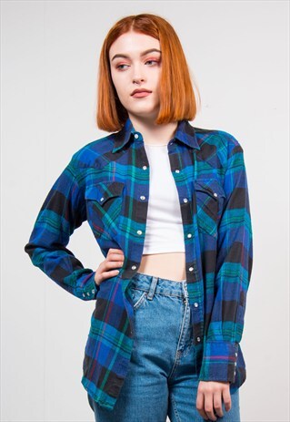 VINTAGE 90'S BLUE CHECK FLANNEL SHIRT