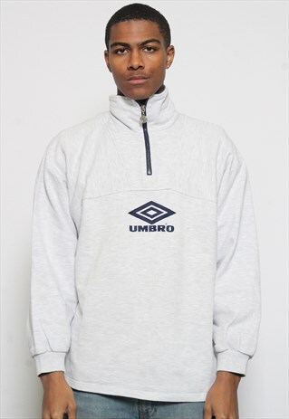 VINTAGE UMBRO 1/4 ZIP BIG LOGO SWEATSHIRT GREY