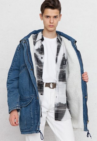 VINTAGE BLUE DENIM SHEARLING JACKET COAT