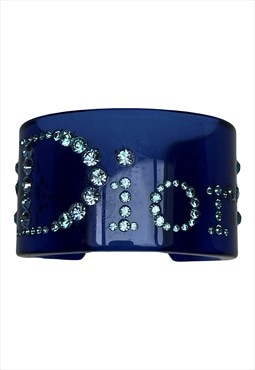 Christian Dior Bangle Bracelet Cuff Blue Logo Crystal Lucite