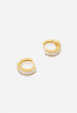 Tiny Huggie Hoop Earrings in Gold With White Stones