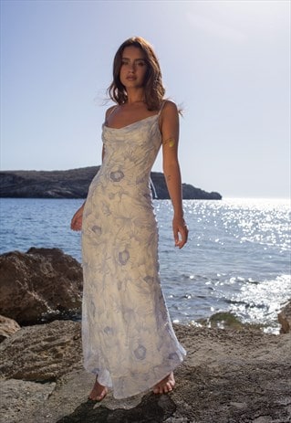 SHEODESSA WHITE AND BLUE MAXI DRESS