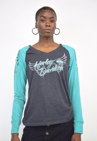 VINTAGE 90S HARLEY DAVIDSON GREY BLUE SHIRT