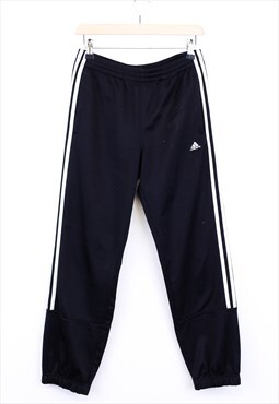 Vintage Adidas Joggers Black Striped Stretchy With Logo 90s 