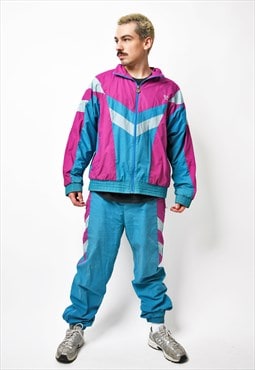 Vintage 90s tracksuit multi colour block blue pink Retro