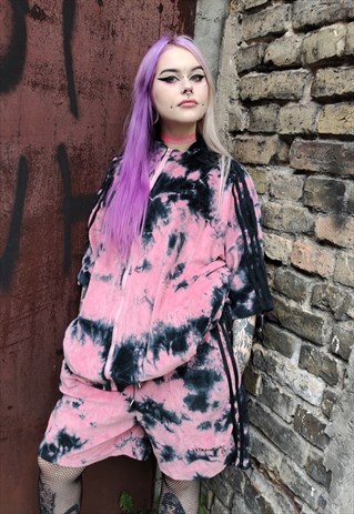 GRADIENT VELVET TIE-DYE SLOGAN TRACK JACKET IN FADED PINK