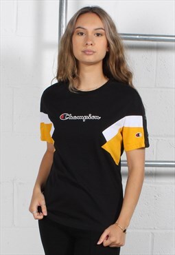Vintage Champion T-Shirt in Black with Spell Out Logo XS