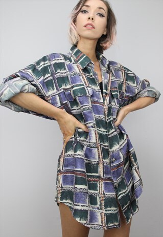 VINTAGE 80S/90S OVERSIZED PATTERNED SILK SHIRT