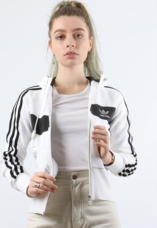 VINTAGE ADIDAS XS WHITE ZIPPED HOODIE