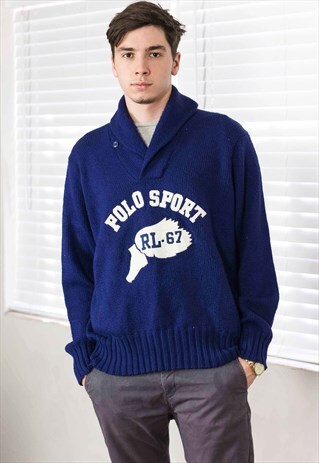 VINTAGE POLO SPORT WING FOOT SHAWL JUMPER SWEATER L 22.5