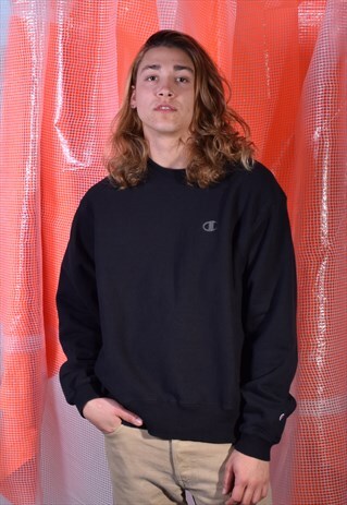 VINTAGE CHAMPION BLACK EMBROIDERED SWEATSHIRT