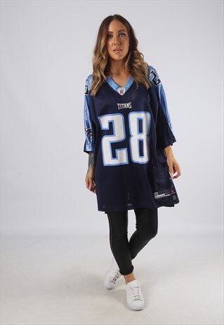 VINTAGE NFL OVERSIZED T-SHIRT FOOTBALL JERSEY TOP LONG (JF2F