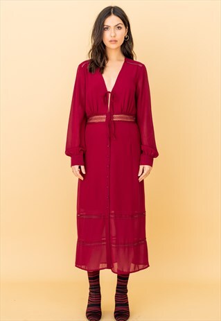 LACETRIM MIDI DRESS IN BURGUNDY